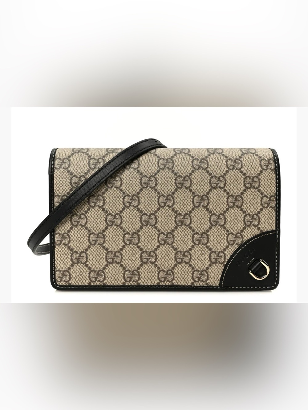 Gucci GG Emblem Beige Monogram Wallet With Strap Ebony Black. Brand new